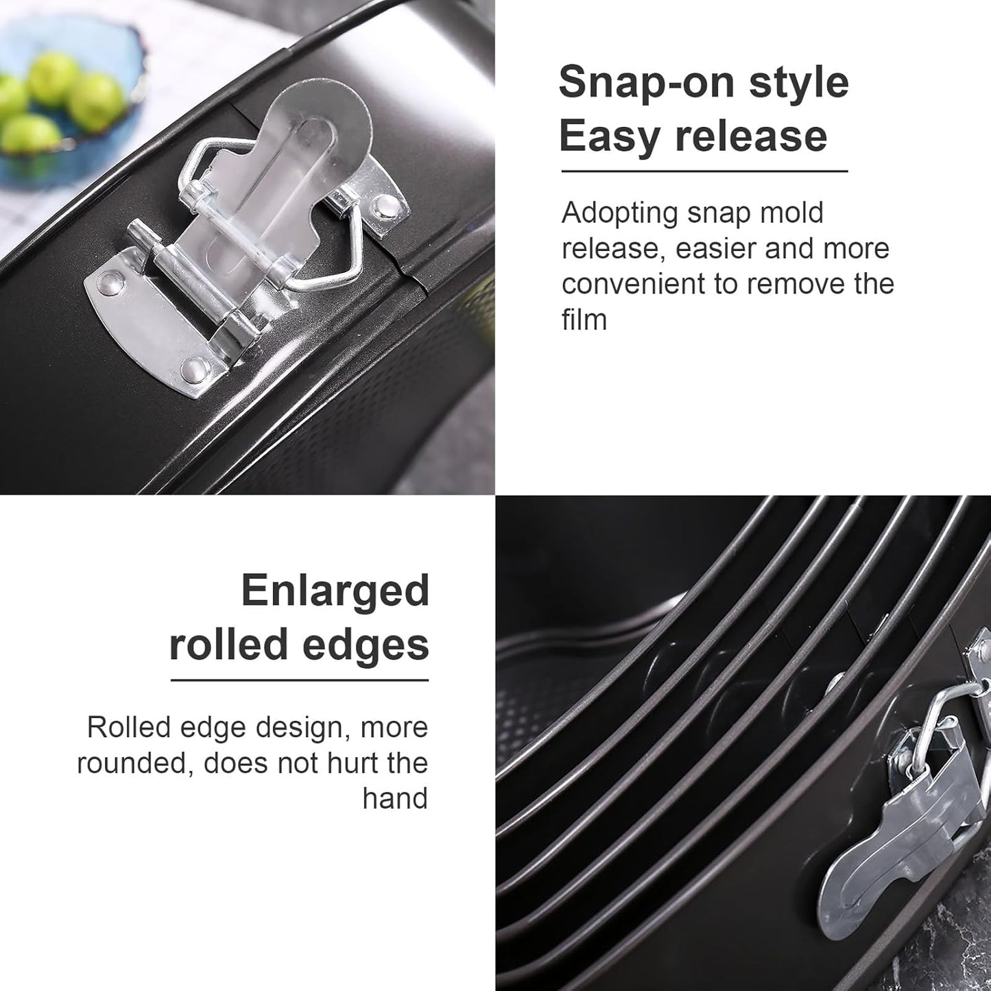 10 inch Heart Shape Cake Tin, Removable Base, Stainless Steel Cake Mold with Snap Closure and Non Stick Layer, Easy to Demould, for Chiffon Cake, Black