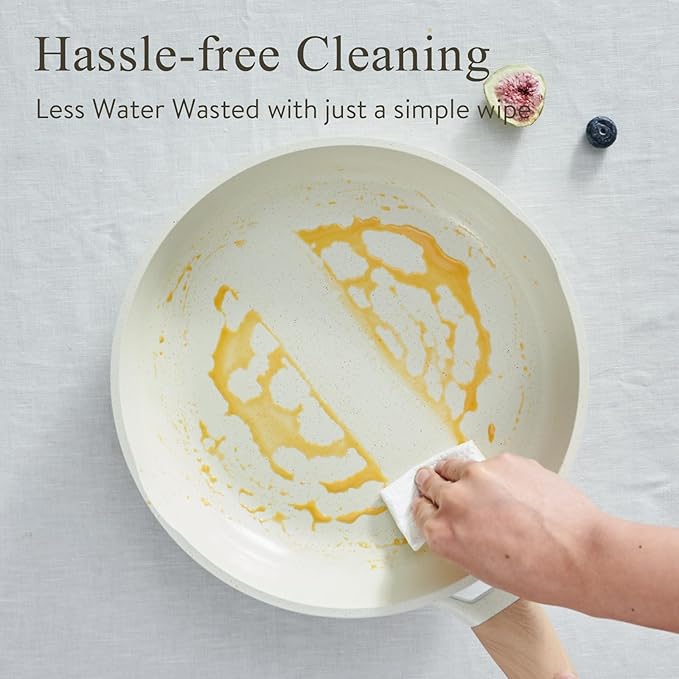 Pots and Pans Set Non Stick Non-Toxic 22 Pcs Ceramic Cookware Sets Nonstick Kitchen Pot&Pan With Lid Cream White Granite Induction Compatible with Glass Lids Crepe Frying Pan PFOA/PFOS-Free