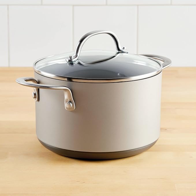 Anolon Achieve Hard Anodized Nonstick Saucepot with Lid, Aluminum, 4 Quart, Silver