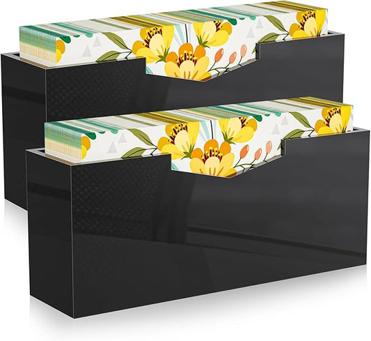 HELPLEX Black Acrylic Guest Towel & Napkin Holder - Waterproof Splash-Proof Vertical Design for Bathroom, Kitchen, Dining Table - Home Hotel Office Organizer (2-Pack)