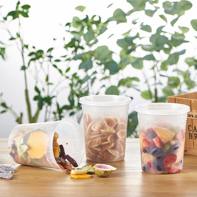 FULING 32oz Plastic Deli Containers, 240 Sets - Leakproof, Stackable, BPA Free, Microwavable, Freezer Safe