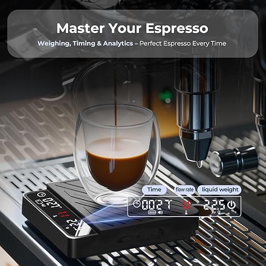 IKAPE Espresso Coffee Scale with Timer, 2kg/0.1g High Precision Digital Scale, 4 Modes (Espresso/Pour Over Brew Ratio), LED Display, Auto-Tare, for Kitchen, Cooking, Espresso, Pour Over Coffee