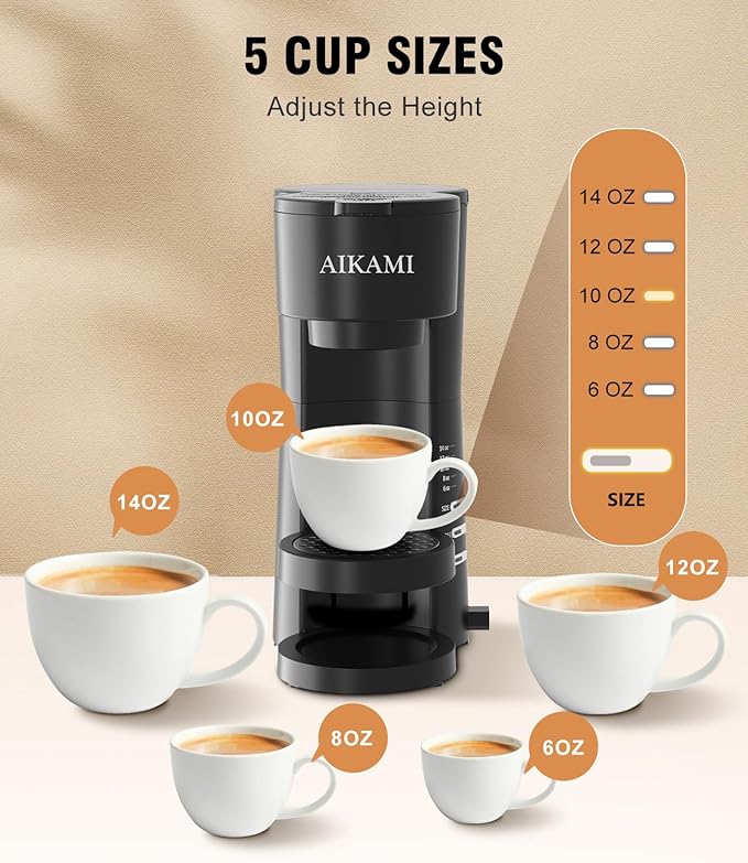 Single Serve Coffee Maker for K Cup & Ground Coffee with Milk Frother, 6 to 14 Oz Brew Sizes, Auto-Off Coffee Machine with Water Reservoir