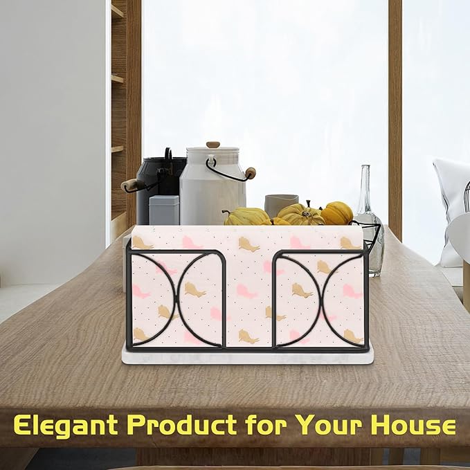 Napkin Holder with Marble Base, Guest Towel Paper Dispenser for Table, Modern Metal Napkin Stand, Ideal for All Bathroom Vanity, Kitchen Decor Accessories (Matte Black, 4 Inch)