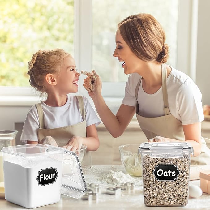 Cereal Container Food Storage Containers, Airtight Dry Food Storage Containers Set of 8 (2.5L/85oz) for Flour, Sugar, Cereal and Pantry Storage Containers with Black Locking Lids