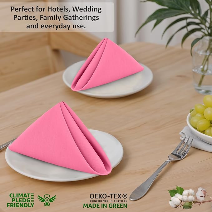 Ruvanti Cloth Napkins Set of 12, 18x18 Inches, 100% Cotton, Washable, Soft & Absorbent, Perfect for Wedding, Christmas, ‎Thanksgiving Dinners - Pink