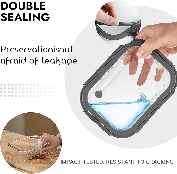 10-Pack Glass Food Storage Containers with Tempered Lids – Borosilicate, Airtight, Oven-Safe (-4°F~950°F), BPA-Free, 4.4 & 1.6 Cup, Leak-Proof, Dishwasher Safe (Gray)