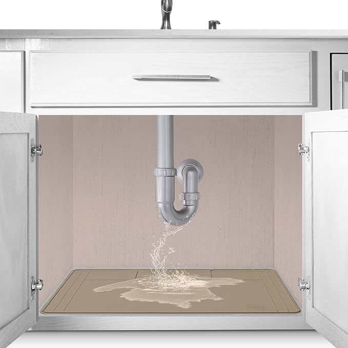 The Original Under Sink Mat - Adjustable Silicone mat, Waterproof Under The Sink Bathroom Vanity Mat - 28" x 19" or smaller