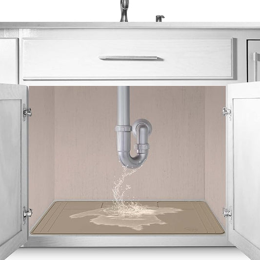 The Original Under Sink Mat - Adjustable Silicone mat, Waterproof Under The Sink Bathroom Vanity Mat - 28" x 19" or smaller