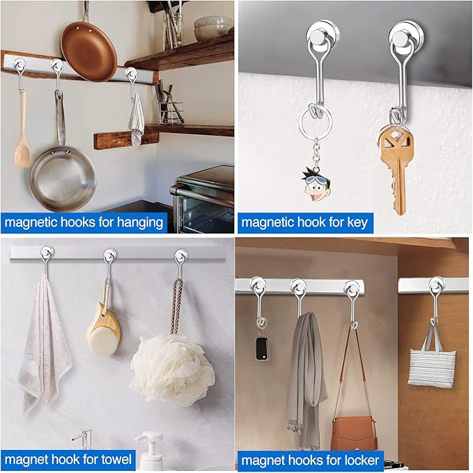 LOVIMAG Hooks, 30lbs+ Magnetic Magnet Hook 2025 Cruise Cabin Ship Essentials Heavy Duty Strong Refrigerator Fridge Hanging for Classroom Beach Vacation Kitchen Grills Home Mug Hanger (20 Pack), Silver