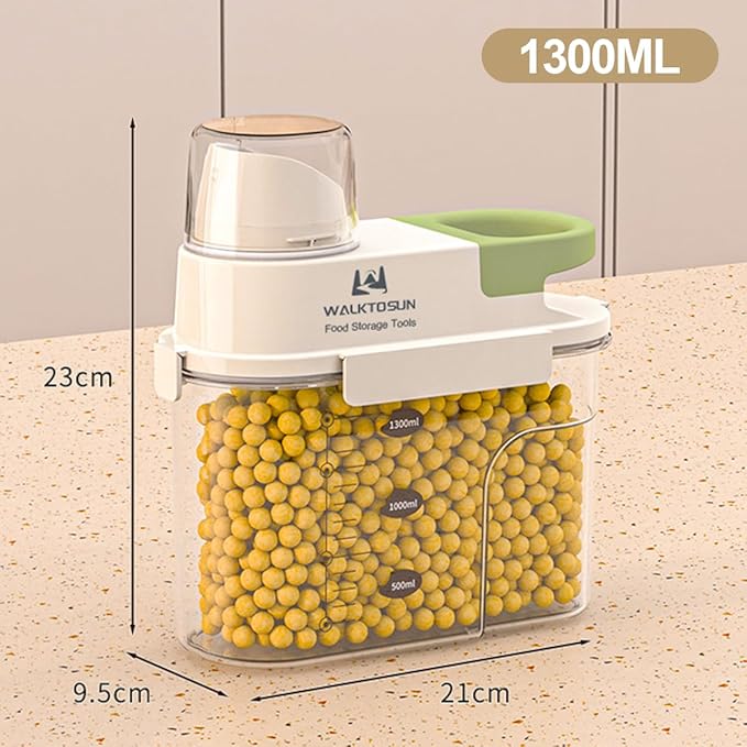 Cereal Containers Storage with Pour Spout Airtight Kitchen and Pantry Organization Canisters for Dry Food Nuts Flour and Sugar Container BPA Free Food Dispenser 1300ml (Green-2pcs)