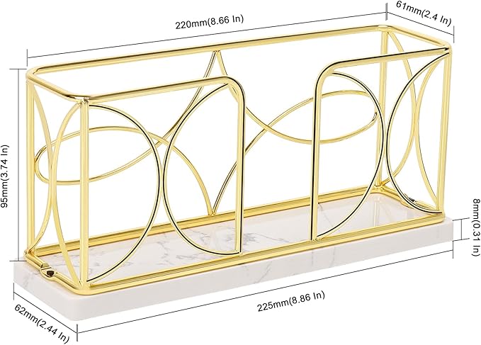 Napkin Holder with Marble Base, Guest Towel Paper Dispenser for Table, Modern Metal Napkin Stand, Ideal for All Bathroom Vanity, Kitchen Decor Accessories (Gold, 4 Inch)