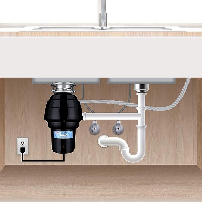 Waste Maid 10-US-WM-658-3B Garbage Disposal Anti-Jam Stainless Steel Food Waste Grinding System, 1-1/4 HP Premium, Black