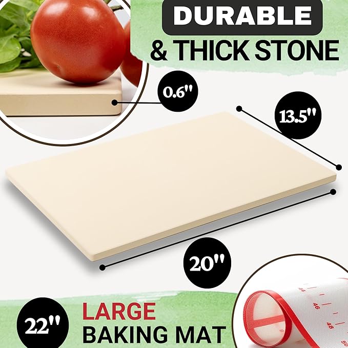 Large Pizza Stone for Oven 20 inch, with Silicone Mat and Dough Tool - Pizza Stone for Grill - Rectangular Pizza Oven Stone for Bread Baking - Thick Heavy Duty Stone 20" x 13.5" x 0.6"