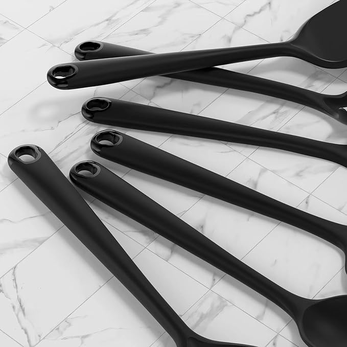 Thickened Silicone Kitchen Utensils Set, 600°F Heat Resistant Silicone Cooking Utensils, Spatula, Spoon, Whisk, Tongs, Kitchen Gadgets Sets for Nonstick Cookware, Dishwasher Safe BPA Free (Black)