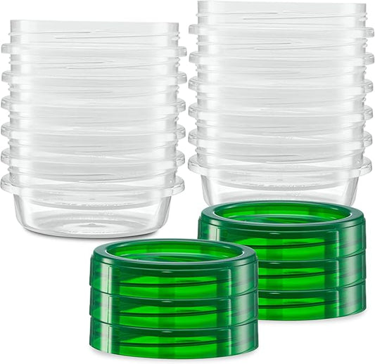 (8 Ounce 20 Pack) Twist cap Containers Clear Bottom With Green Top Screw on Lids Twist Top Food Storage Freezer Containers