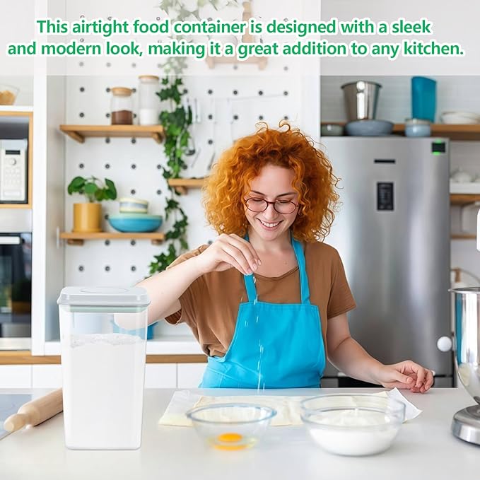 Airtight Flour Rice Storage Container with Pop-up Lid - 4.2 Qt Crystal-Clear Plastic Spaghetti Container, Tall and Slim Food Storage Bin Fit for Kitchen Pantry Organization