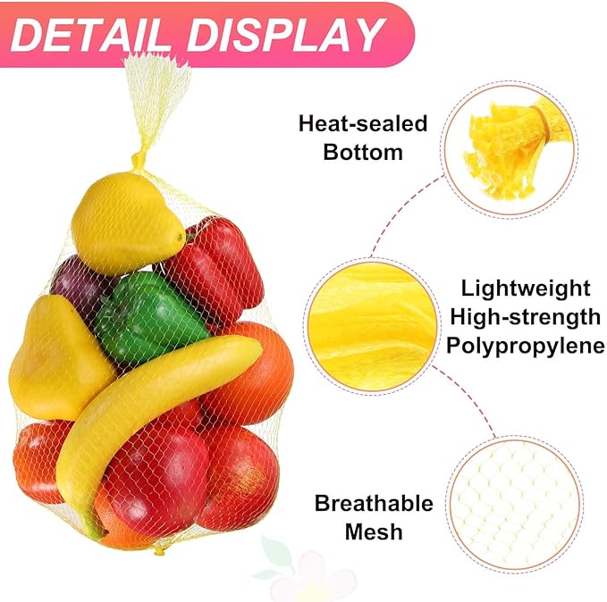 uxcell 100PCS Reusable Mesh Produce Bags, 23.6 Inches Egg Hatching Bags Washable Breathable Fruit Net Stretchable Mesh Netting Storage for Seafood Vegetable Onion Grocery Shopping, Yellow