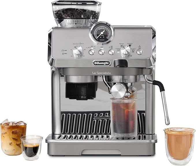 De'Longhi La Specialista Arte Evo Espresso Machine - Compact Cold Brew Coffee Maker with Grinder, Milk Steam Wand/Frother & Tamping Tools - Home Barista Kit for Lattes, Cappuccinos, Iced Coffee