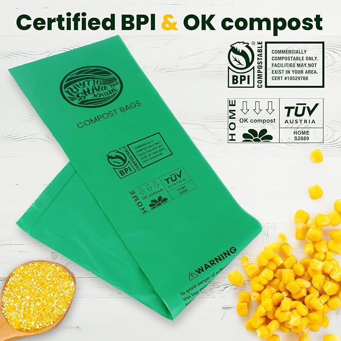 Compost Bags 1.3 Gallon,150 Count,Compostable Small Trash Bags for Kitchen Countertop Compost Bin 0.75, 1,1.2, 1.3Gallon,ASTM D6400, US BPI and Europe OK compost HOME certified