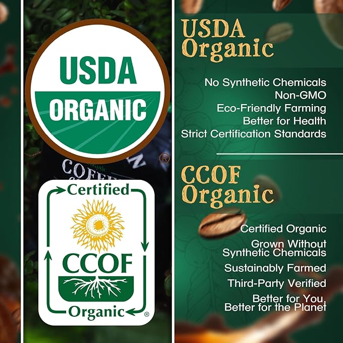 The Bean Organic Coffee Company Premium Espresso, Dark Roast, Ground Coffee, 16-Ounce Bag, Café molido tostado orgánico