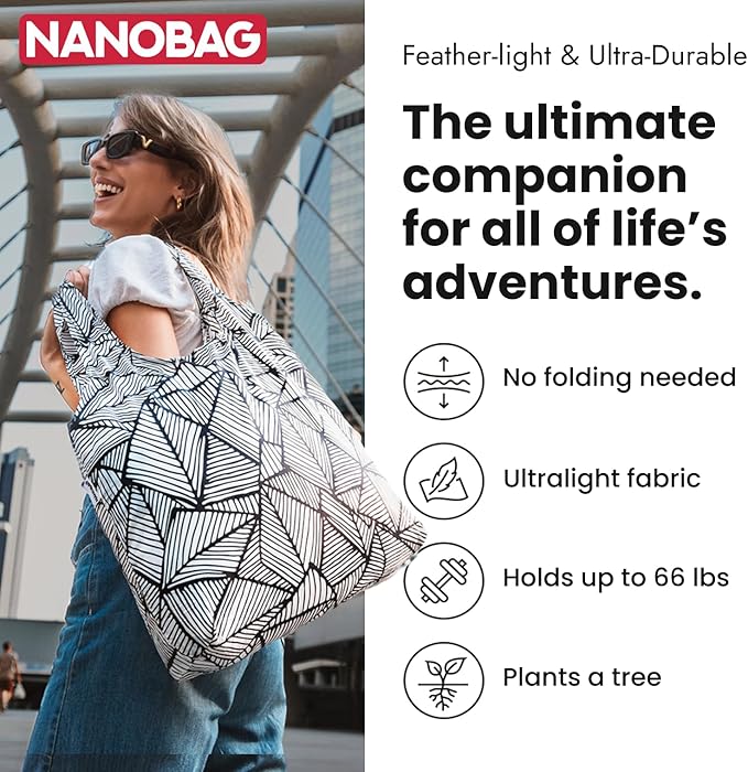 Nanobag Ultra-Lightweight Foldable Tote for Women & Men, Reusable Grocery & Travel Bag, Packable Collapsible Compact Market Essential (Standard Stars)