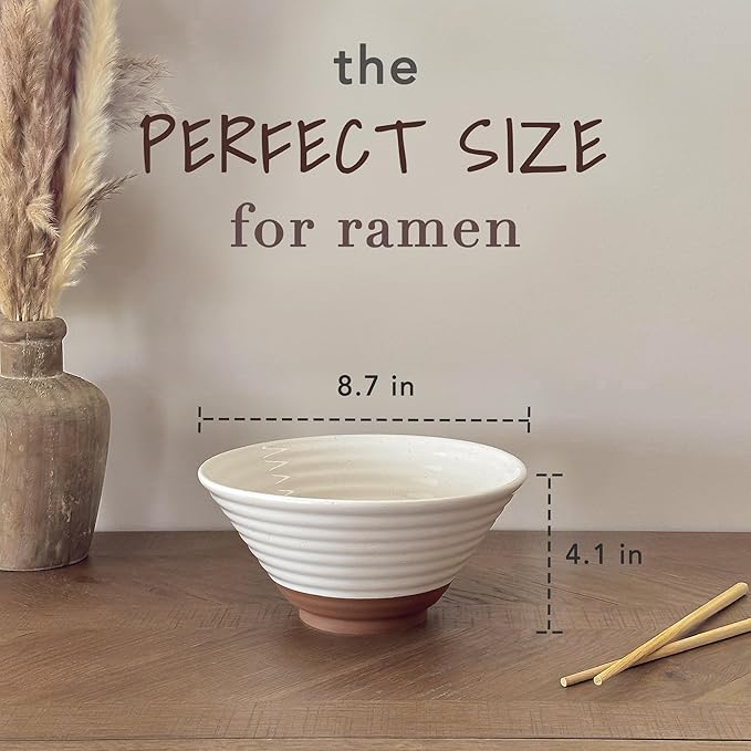 MORA Ceramic Ramen Bowl Set of 2, 45oz - Great for Pho, Miso Udon Soup, Instant Noodles, Serving, Thai or Asian Food - Microwave Safe Large Japanese Noodle Bowls, Modern Kitchen - Vanilla White