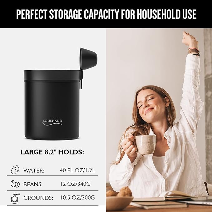 SOUL HAND Automatic Vacuum Coffee Canister for Coffee & Food Storage Airtight Sealed Coffee Storage Container, Stainless Steel Food Storage Containers for Coffee Beans - 1.2 L