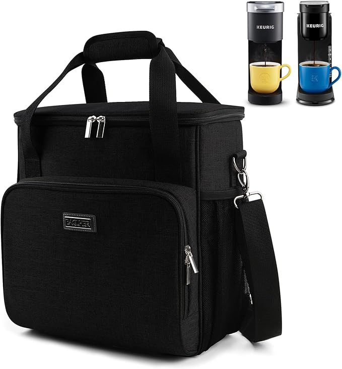 BAGLHER Coffee Maker Travel Bag Compatible with Keurig K-Mini, Keurig K-Express, Keurig K-Iced or Other Accessories, Portable Coffee Maker Case with Shoulder Strap for Travel, Black
