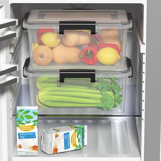 6 Pack 10 L Stackable Storage Bin with Latching Lid and Tight Seal, Airtight Storage Container Boxes for Dry Food, Keep Fresh