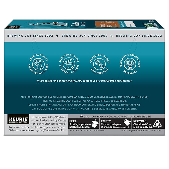Caribou Coffee Caribou Blend Keurig Single-Serve K-Cup Pod, Medium Roast Coffee, 60 Count (6 Packs of 10)