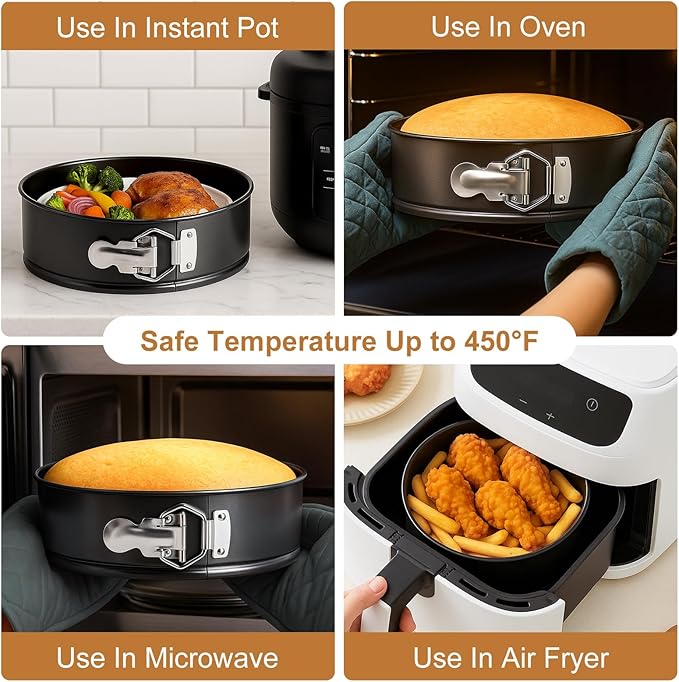 WERTIOO 138pcs Springform Cake Pan Sets for Baking with Cake Decorating Kit, 3 Round Non-Stick Cake Pans Set (4, 7, 9 inches), Leak-Proof Cheesecake Baking Pans with Icing Tips, Cake Leveler & eBook