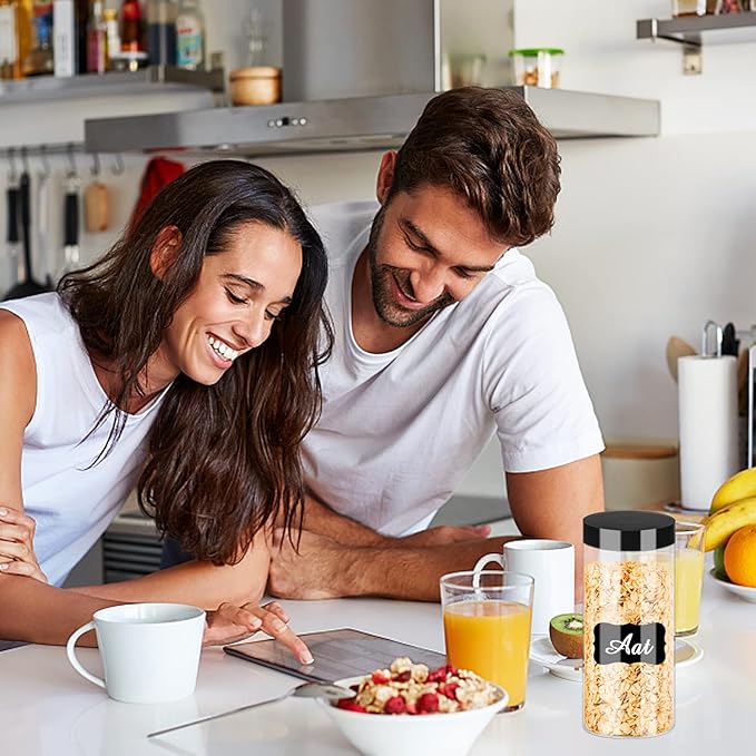 Plastic Jars with Lids 16OZ 16PCS Small Empty Slime Cosmetics Containers Clear Gift Food Jars Round PET Cream Jars with Black Lids Pen Labels for Kitchen Storage Spices Dry Food Butter