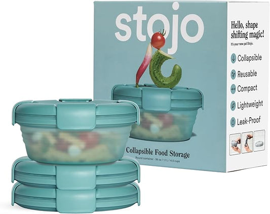 STOJO Collapsible Bowl 3 Set - Translucent Eucalyptus, 36oz - Reusable Silicone Bowl for Hot and Cold Food - Perfect for Travel, Meal Prep, To-Go Lunch, Camping & Hiking - Microwave & Dishwasher Safe