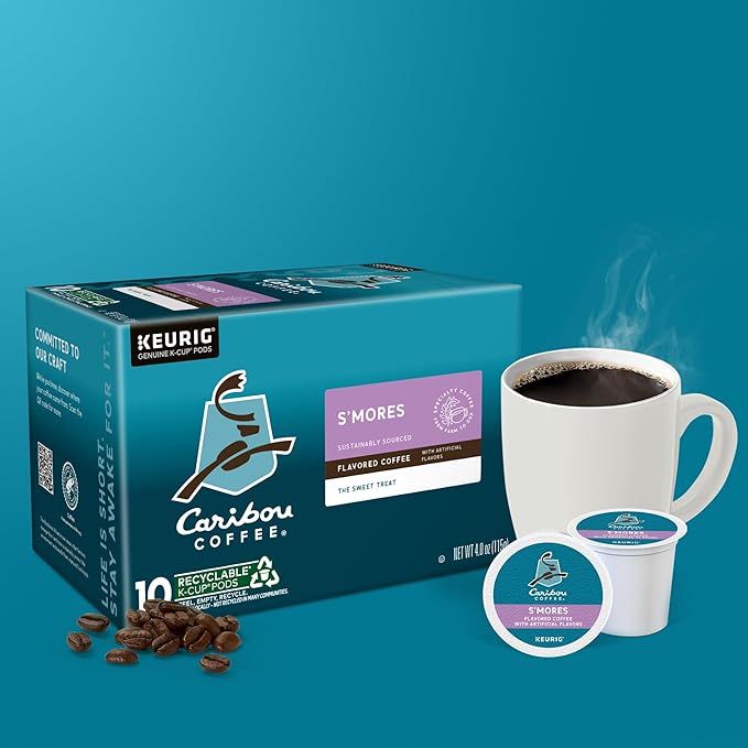 Caribou S’mores Cabin Coffee, Single Serve Keurig K-Cup Pods, Medium Roast Coffee, 60 Count (6 Packs of 10)