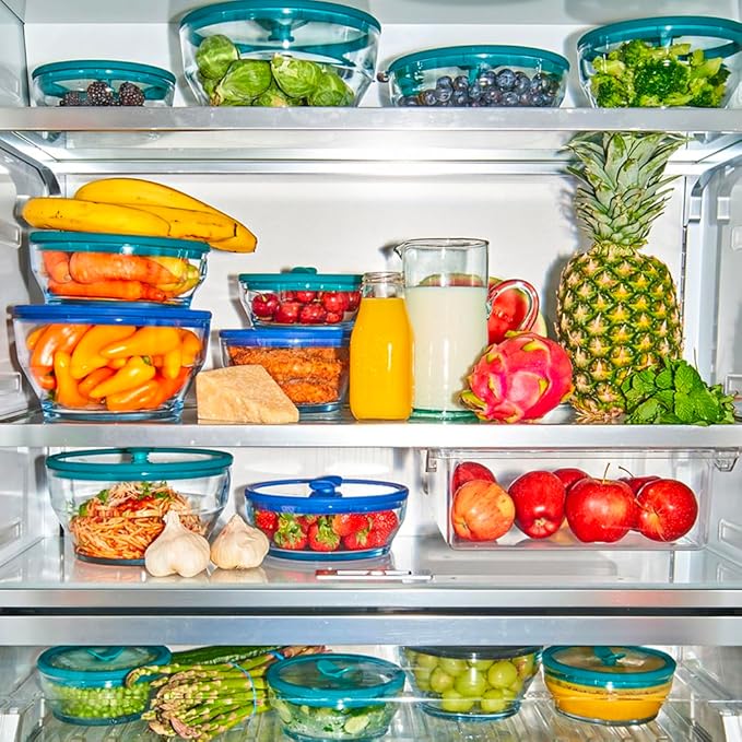 Anyday 4-Cup Glass Food Storage with Glass Lid, Round Deep Dish | Plastic-Free Meal Prep & Microwave Cookware | Stackable Airtight Storage Container with Vented Lid for Microwave-Safe Reheating