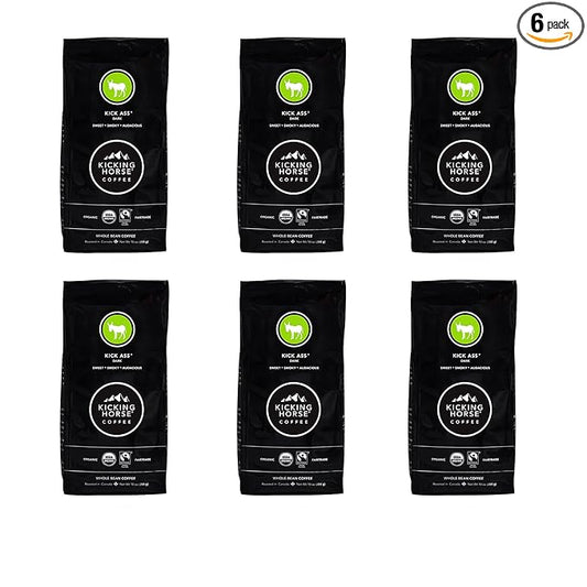 Kicking Horse Coffee, Kick Ass, Dark Roast, Whole Bean, 10 oz - Certified Organic, Fairtrade, Kosher Coffee (Pack of 6),10 Ounce (Pack of 6)