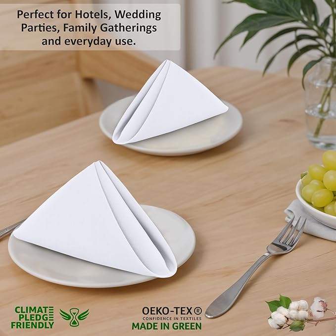 Ruvanti Cloth Napkins Set of 12, 18x18 Inches, 100% Cotton, Washable, Soft & Absorbent, Perfect for Wedding, Christmas, ‎Thanksgiving Dinners - White