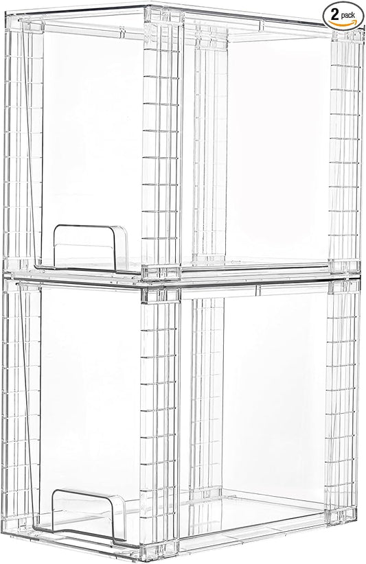 Vtopmart 2 Pack Clear Stackable Storage Drawers,9.7" High Plastic Organizers Bins for Skincare, Bathroom Supplies,Ideal for Cabinet,Undersink,Vanity,Kitchen,Pantry Organization