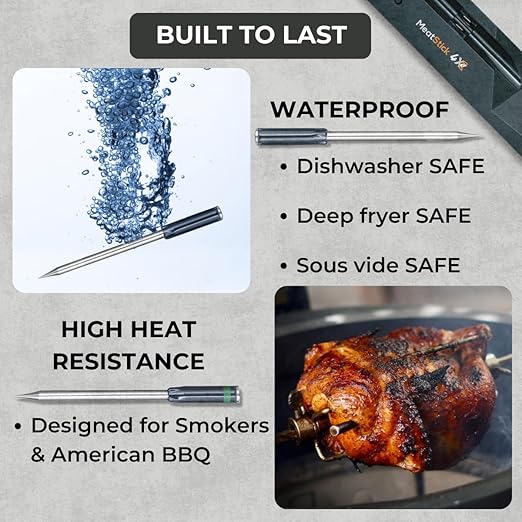MeatStick 4X Wireless Meat Thermometer for Grilling and Smoking, Bluetooth Temperature Probe with 4 Sensors, 650ft+ Range for BBQ, Smoker, Oven