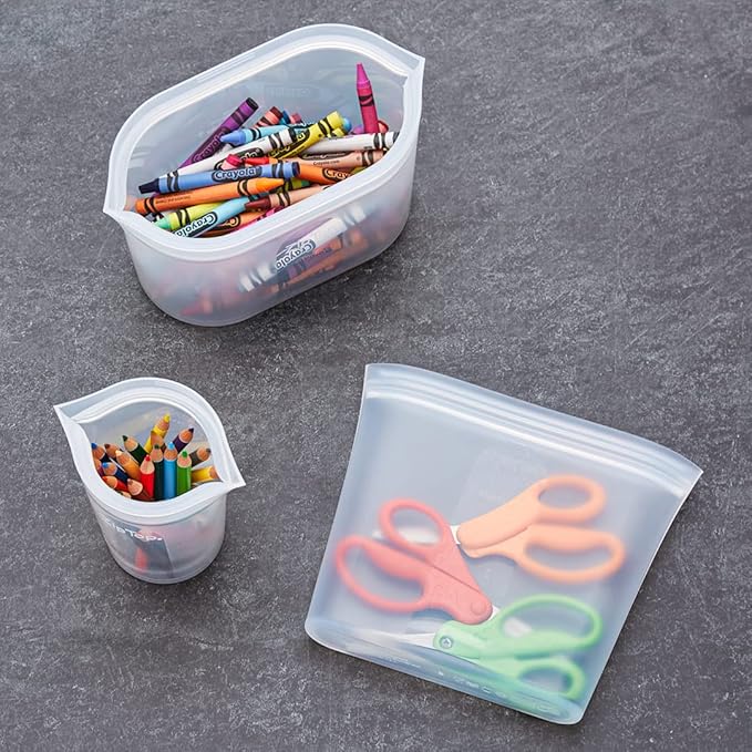 Zip Top Reusable Food Storage Bags | Sandwich Bag [Peach] | Silicone Meal Prep Container | Microwave, Dishwasher and Freezer Safe | Made in the USA