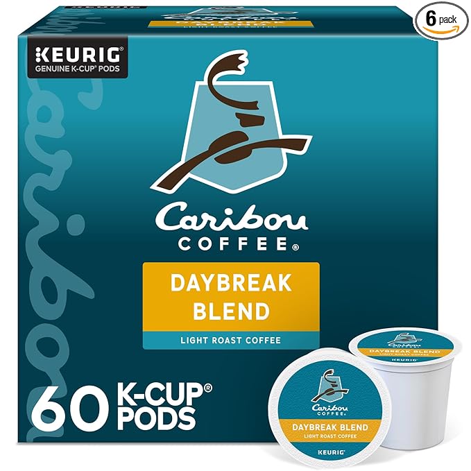 Caribou Coffee Daybreak Blend Keurig Single-Serve K-Cup Pod, Light Roast Coffee(Pack of 6, 60 Count Total)