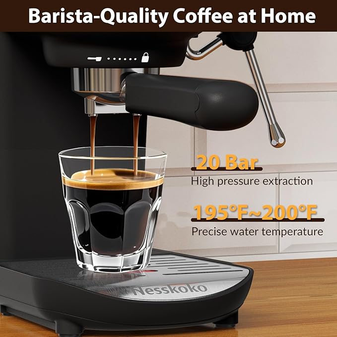 Espresso Machine with Steam Milk Frother Semi Automatic 20 Bar Compact Black with Toggle Switch for home Cafetera Espresso, Latte, Cappuccino, Americano, Macchiato