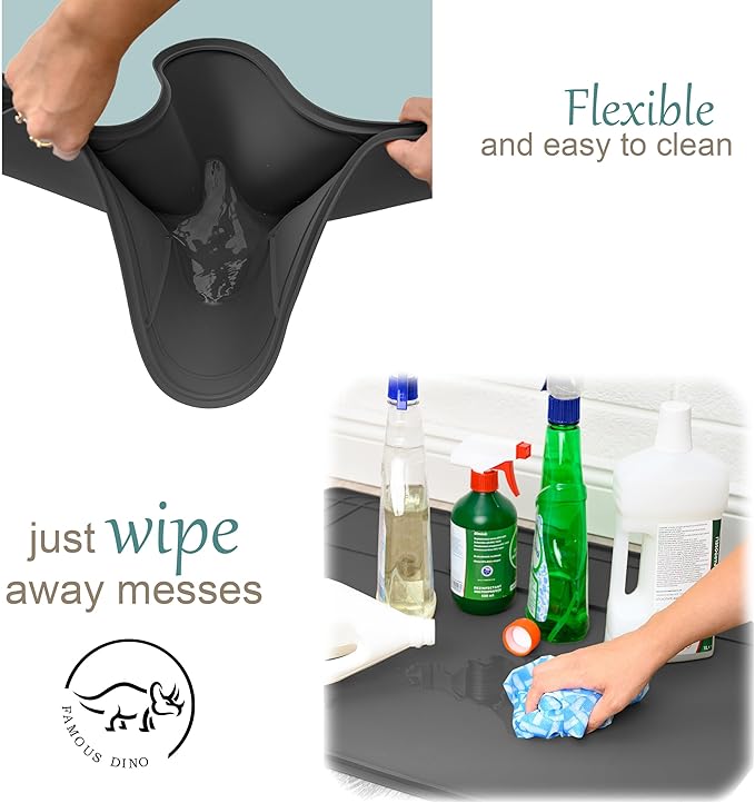 The Original Under Sink Mat - Silicone Waterproof mat, Adjustable, Easy to Clean, Kitchen cabinet liner, Disifenction Surface - 31" x 22" or smaller (Dark Gray, 31" x 22")