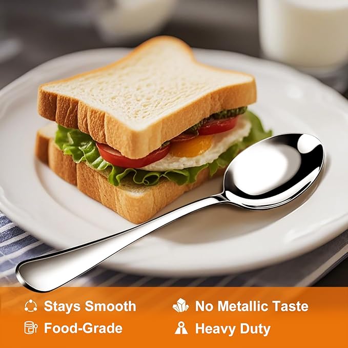 6 Pieces Heavy Duty Teaspoons Set,6.8" Tea Spoons Silverware,Food Grade Stainless Steel teaspoons,Small Spoons for Home, Kitchen, Restaurant,Mirror Polished and Dishwasher Safe