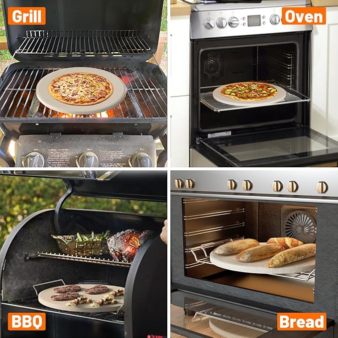 Large Pizza Stone Set,Heavy Duty 16" Pizza Stone for Oven and Grill with Stone Brush,Large Baking Stone for Pizza, Bread