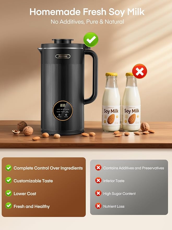 35oz Nut Milk Maker Machine, 8 in 1 Automatic Nut Milk Maker with 8 Blades, 800W Soy Milk Maker for Homemade Oat Milk, Juice, Almond Milk Maker with 12H Delay Start, Boil Water,Keep Warm&Auto Clean