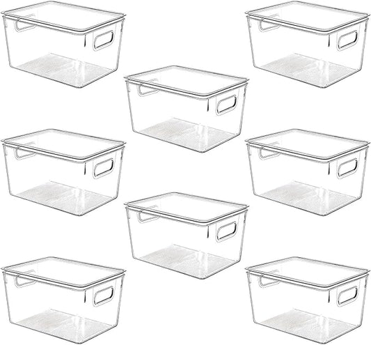 Clear Plastic Stackable Storage Bins with Lids, Pantry Organizers and Storage Containers Fridge Organizer Bins Kitchen Cabinet Organizer Bin for Organizing Under Sink Refrigerator Organization