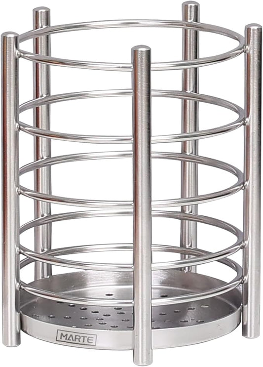 Utensil Holder for Kitchen Counter - 6.1" X 4.8" Large Metal Cooking Utensil Crock Stainless Steel Utensil Holder Container Canister Spatula Spoon Caddy Organizer-Brushed- Heavy Base, Silver