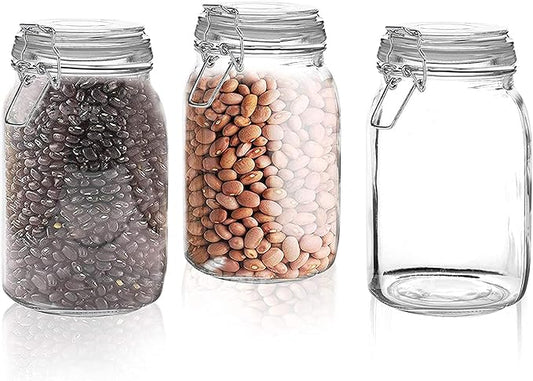 Set of 3 Glass Mason Jar with Airtight Lid 50 Ounces | Glass Storage Container for Food, Flour, Pasta, Coffee, Candy, Dog Treats, Snacks